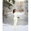 imageOQQ Women Yoga Jumpsuits Ribbed Exercise Long Sleeve Tops Bell Bottoms Flare JumpsuitsBeige