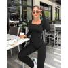 imageOQQ Women Yoga Jumpsuits Ribbed Exercise Long Sleeve Tops Bell Bottoms Flare JumpsuitsBlack