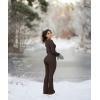 imageOQQ Women Yoga Jumpsuits Ribbed Exercise Long Sleeve Tops Bell Bottoms Flare JumpsuitsDarkbrown