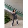 imageOQQ Women Yoga Jumpsuits Ribbed Exercise Long Sleeve Tops Bell Bottoms Flare JumpsuitsDarkgrey