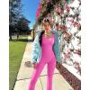 imageOQQ Women Yoga Jumpsuits Ribbed Exercise Long Sleeve Tops Bell Bottoms Flare JumpsuitsRose
