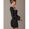 imageOQQ Womens Club Dresses Squart Neck LongSleeve ALine Mini Dress with PocketsBlack