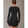 imageOQQ Womens Club Dresses Squart Neck LongSleeve ALine Mini Dress with PocketsBlack