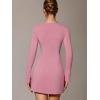 imageOQQ Womens Club Dresses Squart Neck LongSleeve ALine Mini Dress with PocketsDusty Pink
