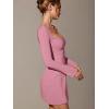 imageOQQ Womens Club Dresses Squart Neck LongSleeve ALine Mini Dress with PocketsDusty Pink
