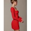 imageOQQ Womens Club Dresses Squart Neck LongSleeve ALine Mini Dress with PocketsRed