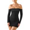 imageOQQ Cocktail Dresses 2025 Tube Off Shoulder Long Sleeve Sexy Bodycon Ruched Party Short Mini Dresses Black