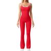 imageOQQ Women Jumpsuits Sleeveless Square Neck Stretch Contrast Workout Active Flared Bottoms Tank JumpsuitRed