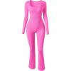 imageOQQ Women Yoga Jumpsuits Ribbed Exercise Long Sleeve Tops Bell Bottoms Flare JumpsuitsRose