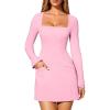 imageOQQ Womens Club Dresses Squart Neck LongSleeve ALine Mini Dress with PocketsPink Cherry Blossom