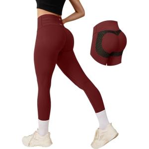 imageOQQ Women Yoga Leggings High Waisted Tummy Control Butt Lifting Gym Workout No Front Seam LeggingsAngola Red