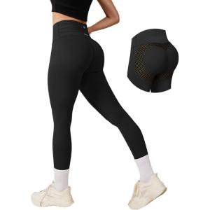 imageOQQ Women Yoga Leggings High Waisted Tummy Control Butt Lifting Gym Workout No Front Seam LeggingsBlack