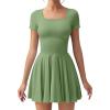 imageOQQ Womens Square Neck Ruffle Hem Mini Dress Summer Short Sleeve with Shorts Party DressesBamboo Green