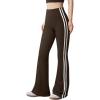 imageOQQ Yoga Pants Women High Waist Stripes Soft Casual Stretch Flared Bottoms TrousersDarkbrown