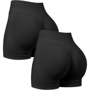 imageOQQ Women 2 Piece Workout Shorts Butt Lifting High Waist Yoga Athletic Gym Seamless ShortsBlack black