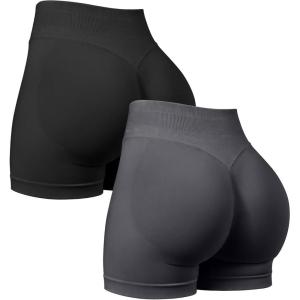 imageOQQ Women 2 Piece Workout Shorts Butt Lifting High Waist Yoga Athletic Gym Seamless ShortsBlack darkgrey