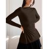 imageOQQ Long Sleeve Top Women Mock Neck Casual Tops Tunics ShirtsDarkbrown
