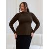 imageOQQ Long Sleeve Top Women Mock Neck Casual Tops Tunics ShirtsDarkbrown