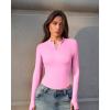 imageOQQ Workout Shirts Women Long Sleeve Yoga Tops Impact Half Zippy Tunics Running ShirtsPink