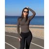 imageOQQ Workout Shirts Women Long Sleeve Yoga Tops Impact Half Zippy Tunics Running ShirtsTea Leaf