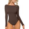 imageOQQ Bodysuits for Women Boatneck Long Sleeve Basic Stretch ClassicFit Tops Sexy BodysuitDarkbrown