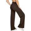 imageOQQ Yoga Pants Women High Waist Stretch Soft Casual Fold Over Straight Leg BottomsDarkbrown