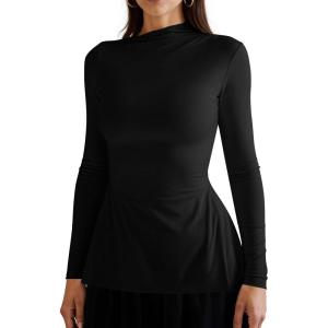 imageOQQ Long Sleeve Top Women Mock Neck Casual Tops Tunics ShirtsBlack