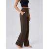 imageOQQ Yoga Pants Women Wide Leg Bottoms with Pockets High Waist Stretch Soft Casual PantsDarkbrown