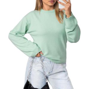 imageOQQ Womens Cable Knit Crewneck Sweaters Long Sleeve Cashmere Casual Pullover CardigansMint
