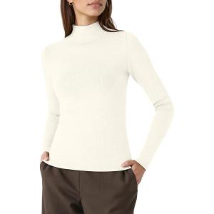 imageOQQ Womens Sweaters Mock Neck Long Sleeve Wool Skinny Work Pullover SweatersBeige